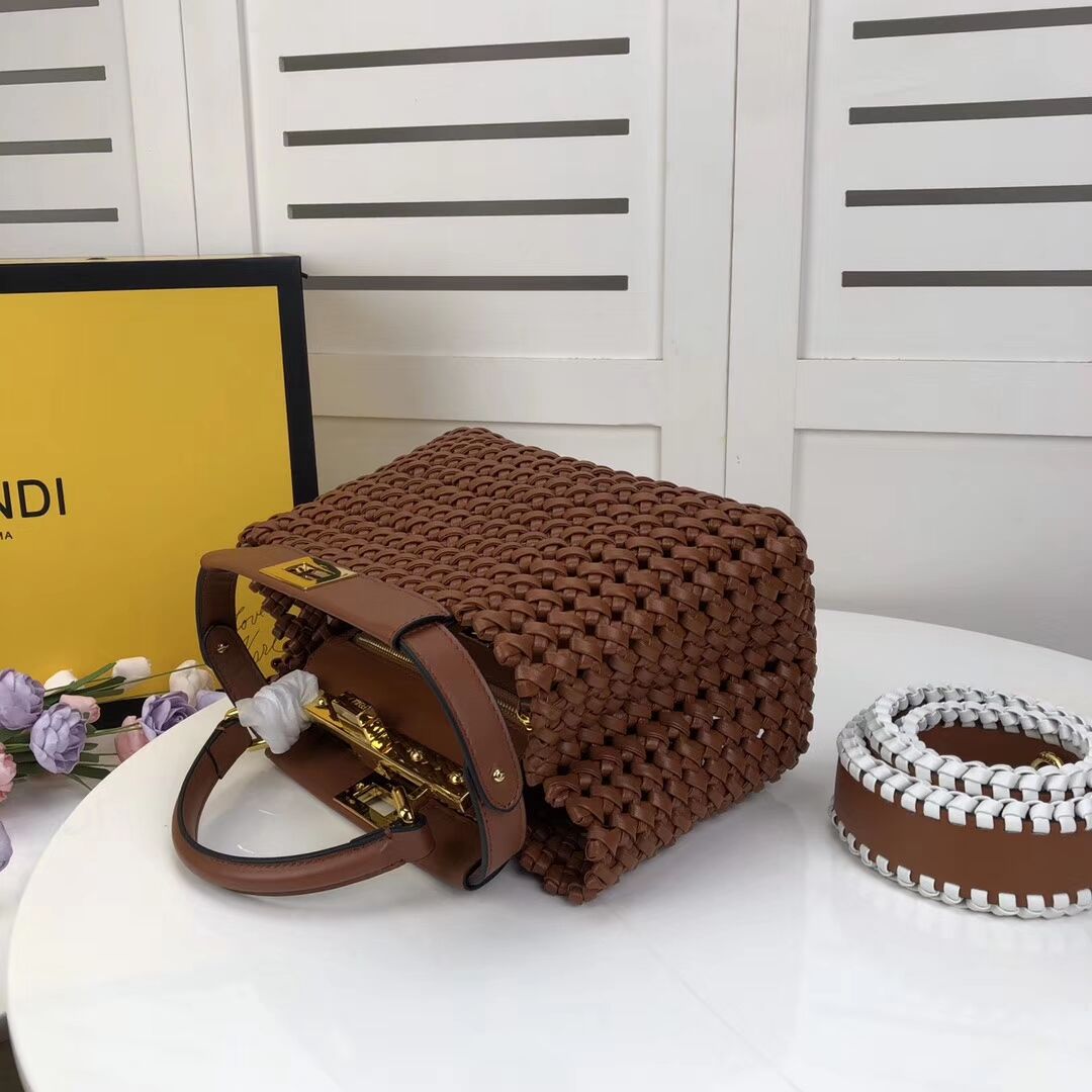 FENDI PEEKABOO ICONIC MINI leather bag 8BN244 brown