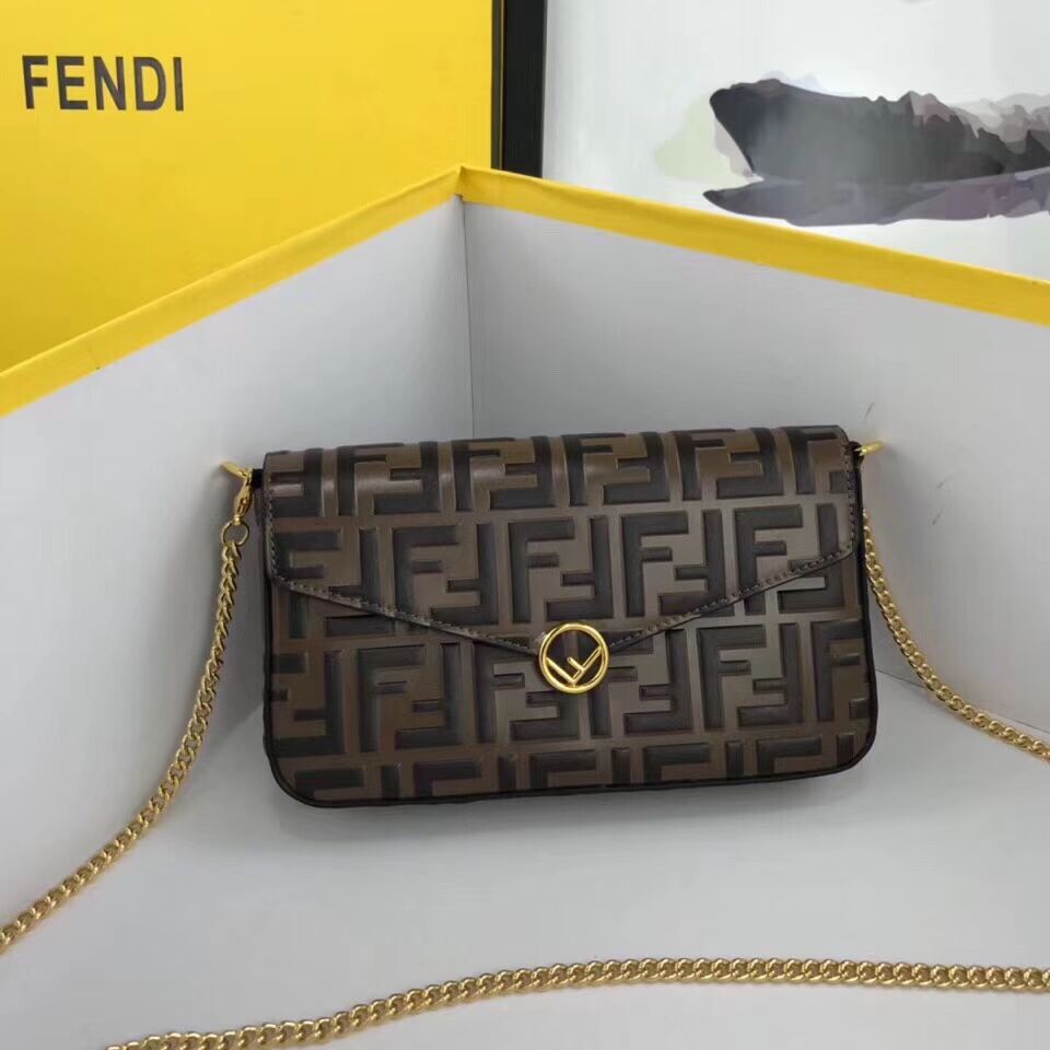 Fendi WALLET ON CHAIN WITH POUCHES leather mini-bag 8BS032 brown