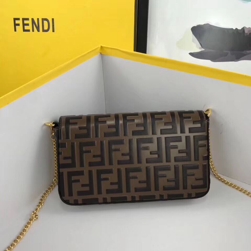 Fendi WALLET ON CHAIN WITH POUCHES leather mini-bag 8BS032 brown