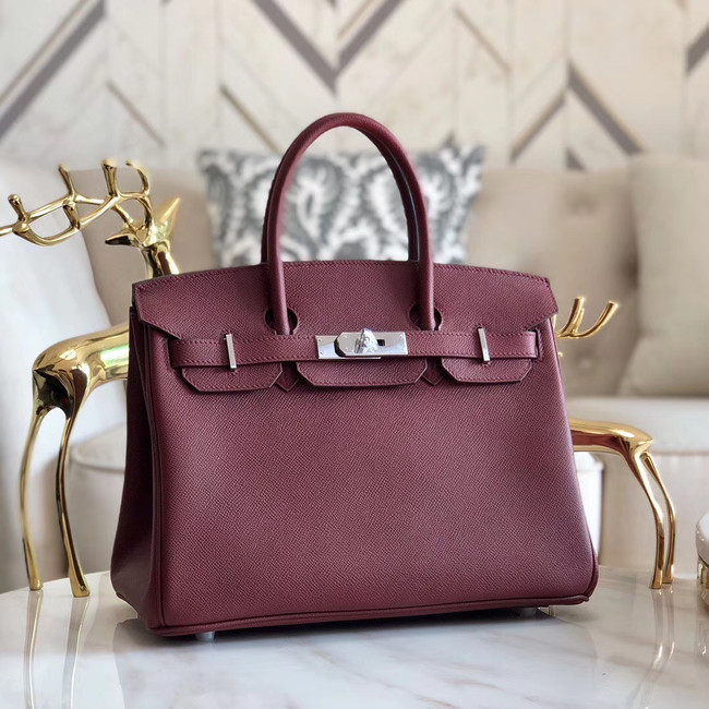 Hermes original Epsom Leather HB35O Burgundy&silver Metal