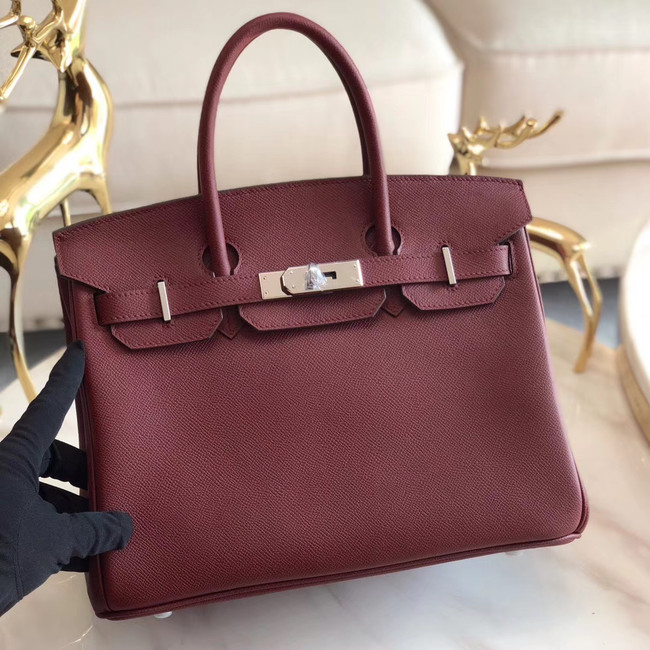 Hermes original Epsom Leather HB35O Burgundy&silver Metal