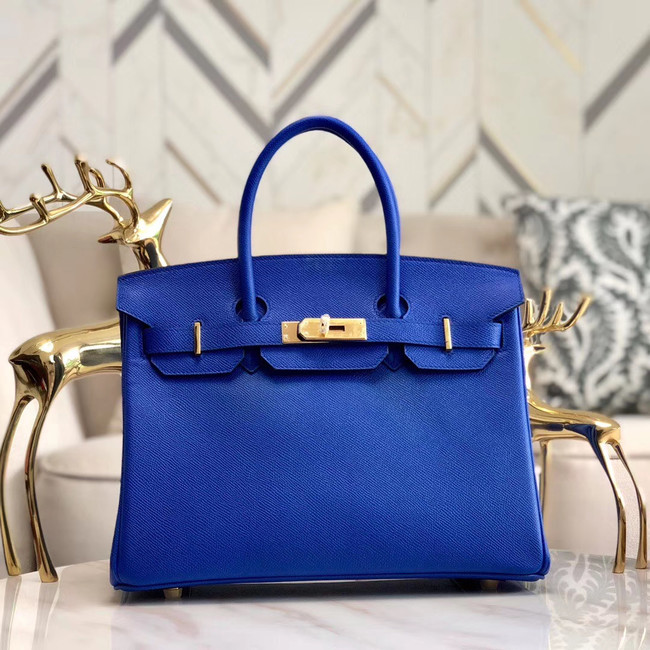 Hermes original Epsom Leather HB35O Electro optic blue&gold Metal