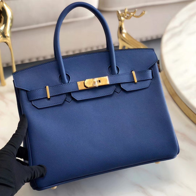 Hermes original Epsom Leather HB35O blue&gold Metal