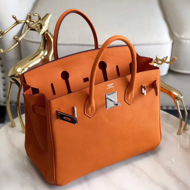 Hermes original Epsom Leather HB35O orange&silver Metal