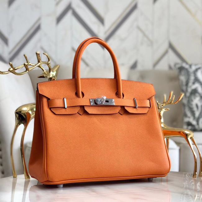 Hermes original Epsom Leather HB35O orange&silver Metal