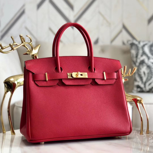 Hermes original Epsom Leather HB35O red&gold Metal