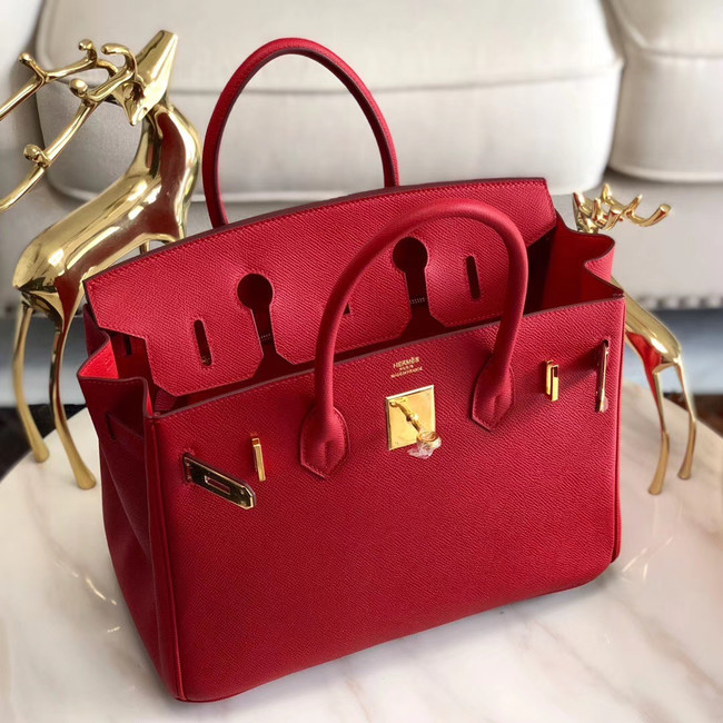 Hermes original Epsom Leather HB35O red&gold Metal