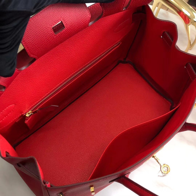 Hermes original Epsom Leather HB35O red&gold Metal