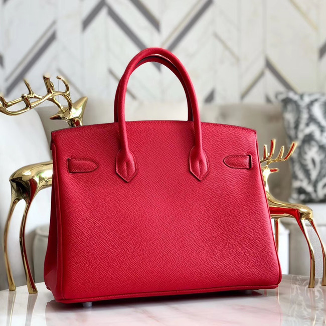 Hermes original Epsom Leather HB35O red&silver Metal