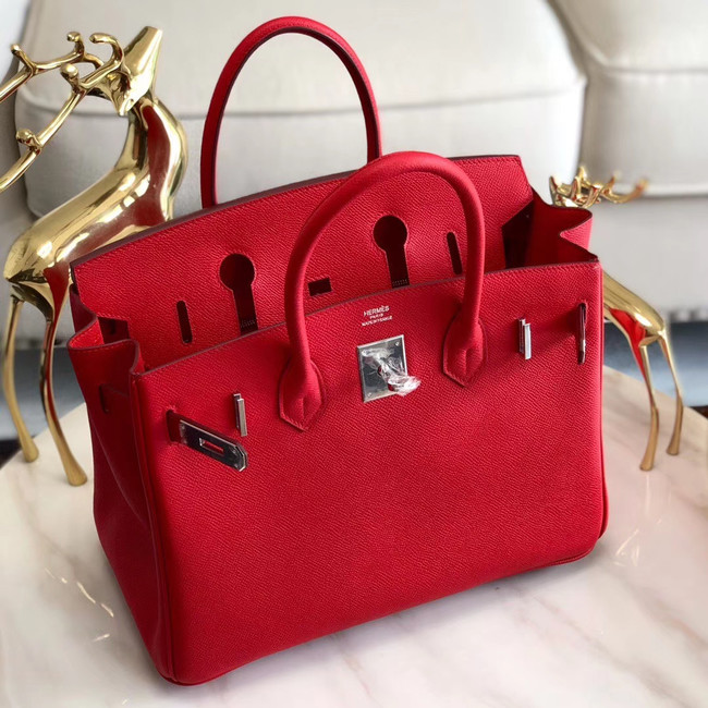 Hermes original Epsom Leather HB35O red&silver Metal