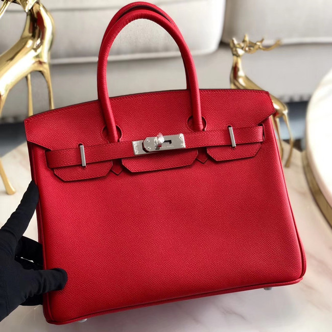 Hermes original Epsom Leather HB35O red&silver Metal