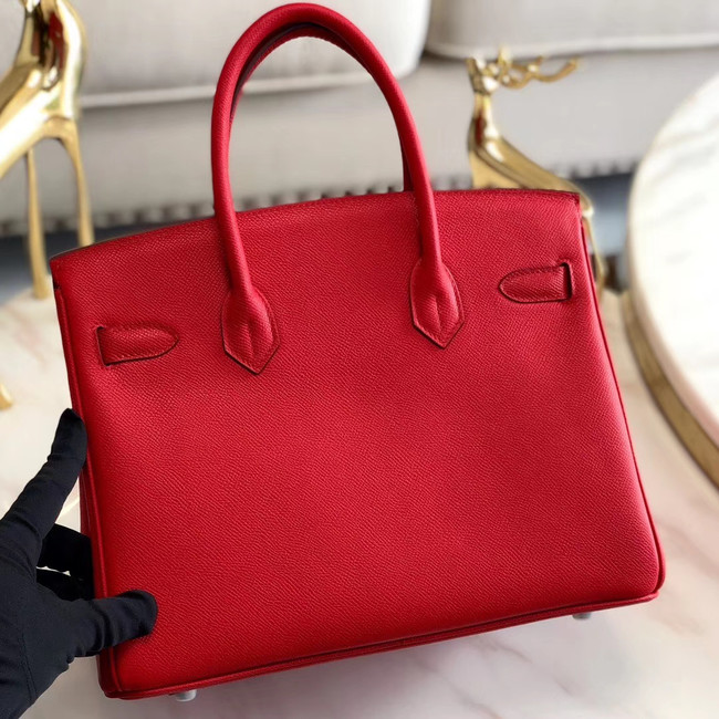 Hermes original Epsom Leather HB35O red&silver Metal