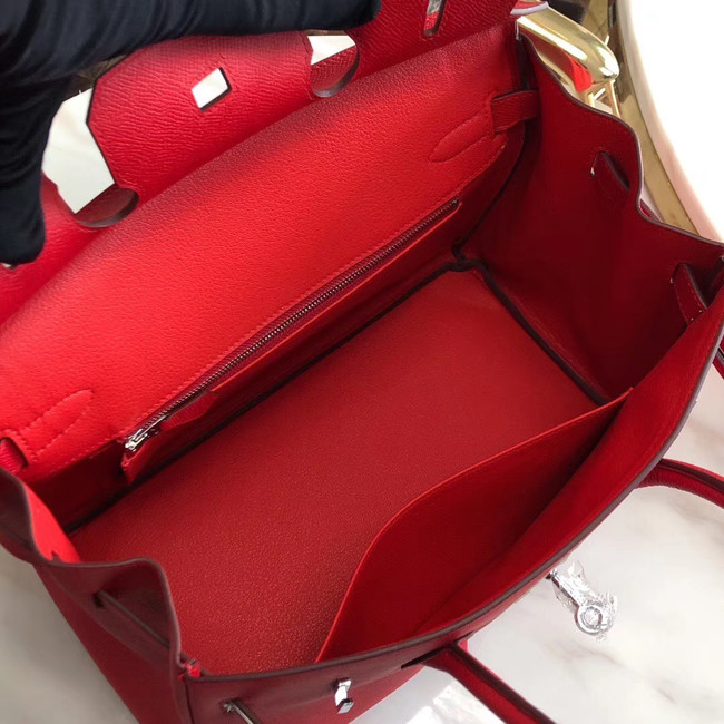 Hermes original Epsom Leather HB35O red&silver Metal