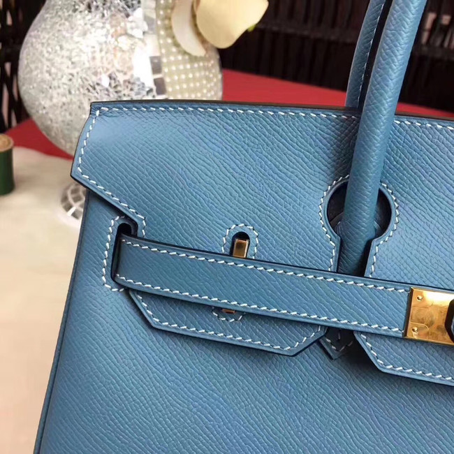 Hermes original Epsom Leather HB35O sky blue&gold Metal