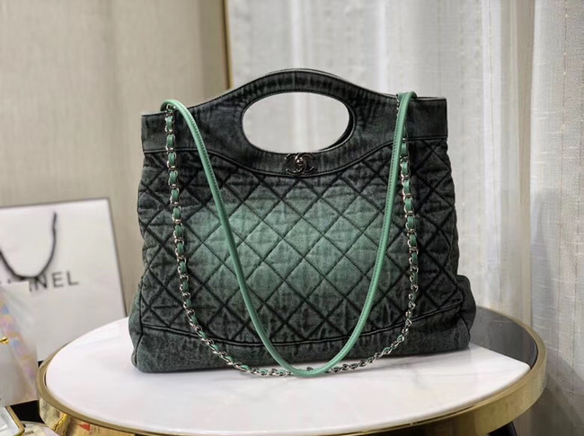 CHANEL Denim 31 Shopping bag AS1407 green