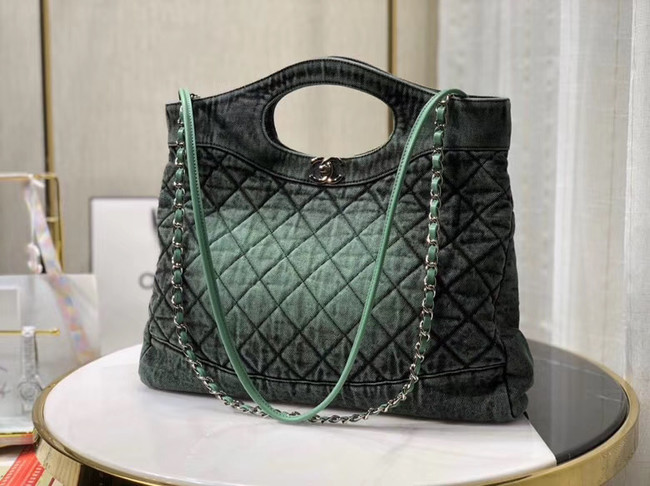 CHANEL Denim 31 Shopping bag AS1407 green