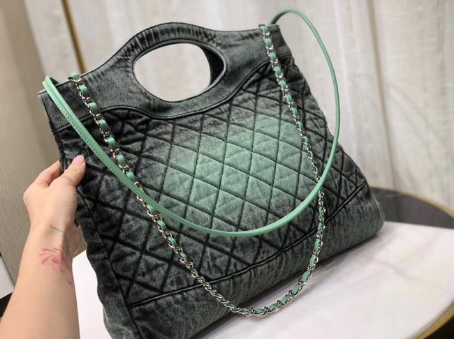 CHANEL Denim 31 Shopping bag AS1407 green