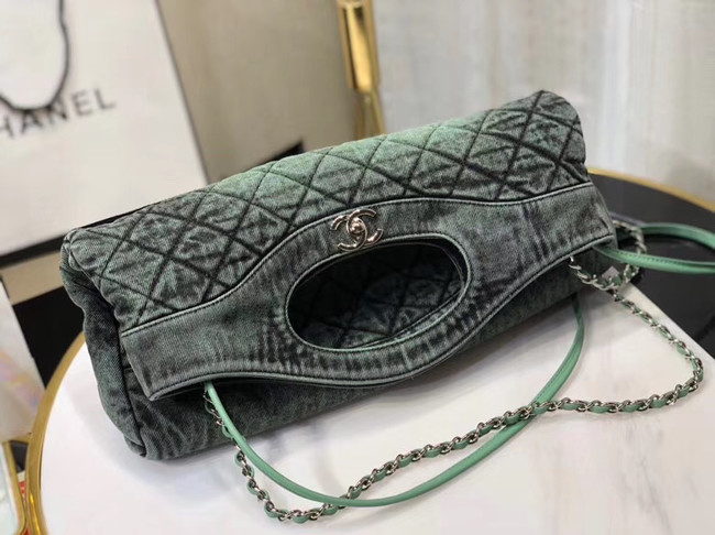 CHANEL Denim 31 Shopping bag AS1407 green