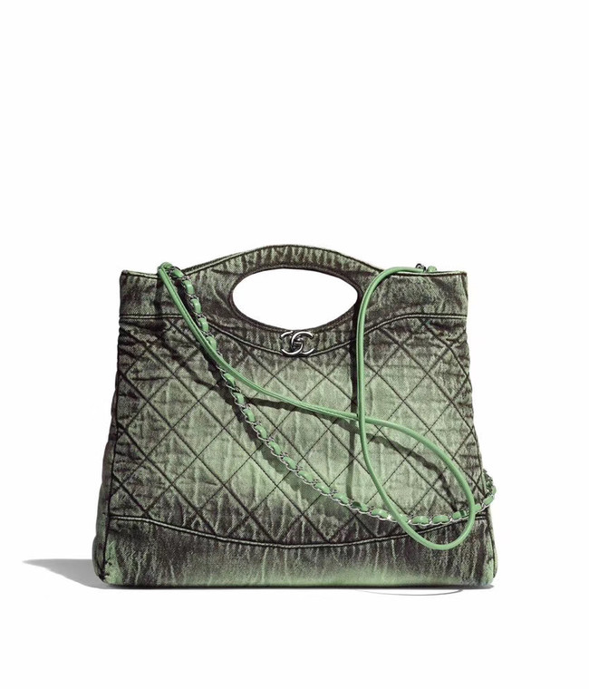 CHANEL Denim 31 Shopping bag AS1407 green