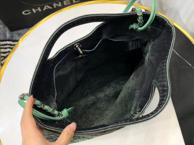 CHANEL Denim 31 Shopping bag AS1407 green