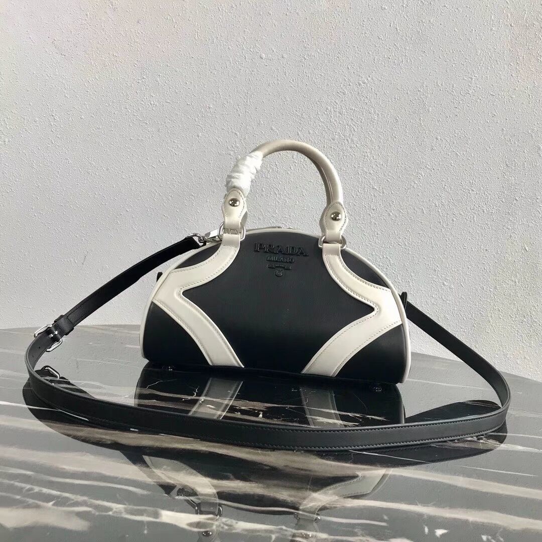 Prada Calf skin tote 1BD071 black&white