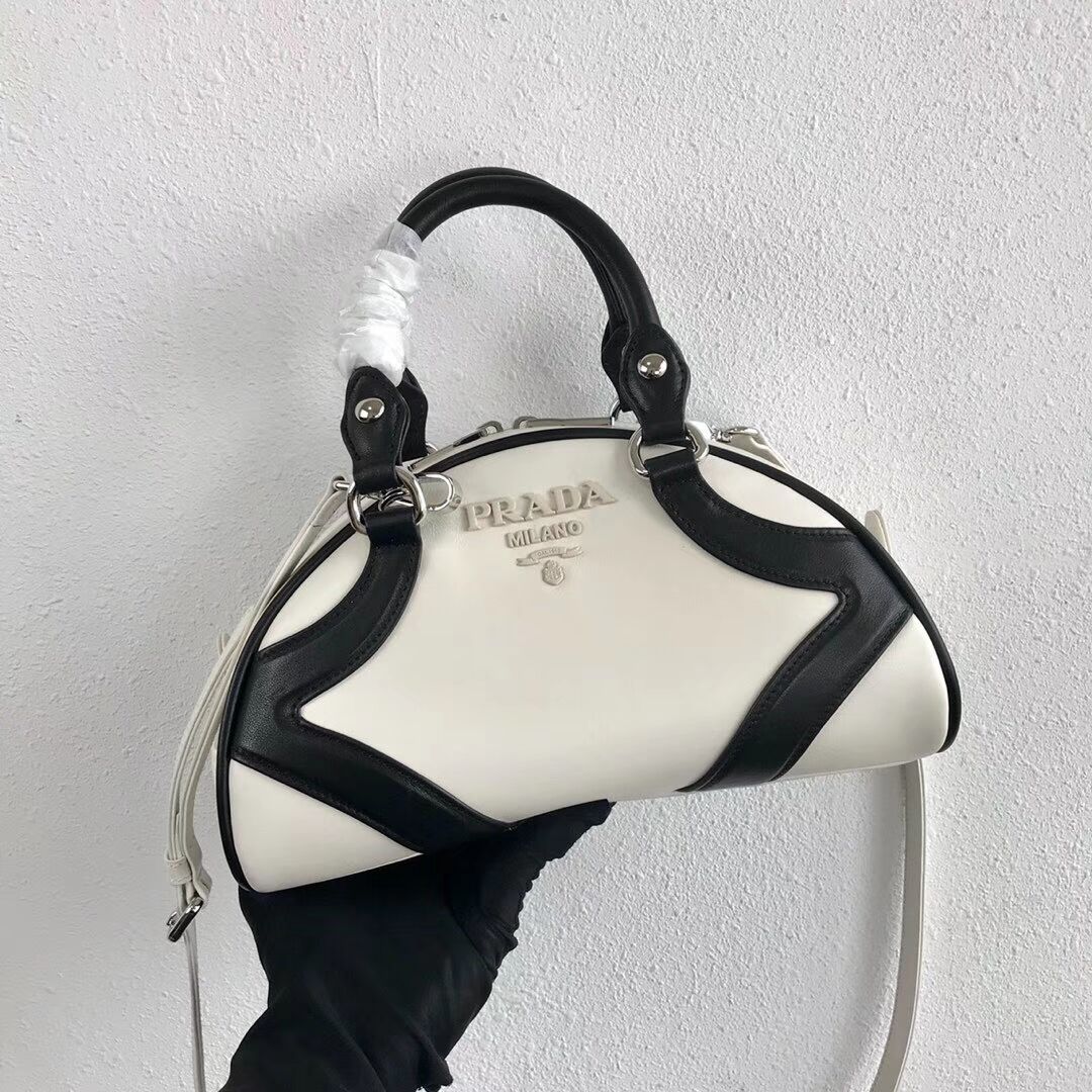 Prada Calf skin tote 1BD071 white&black