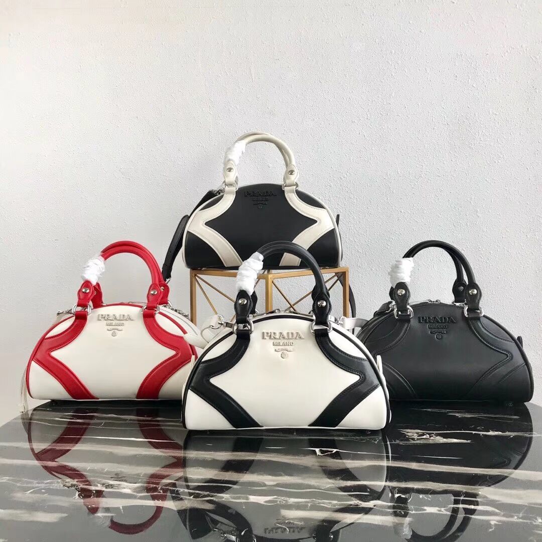 Prada Calf skin tote 1BD071 white&black