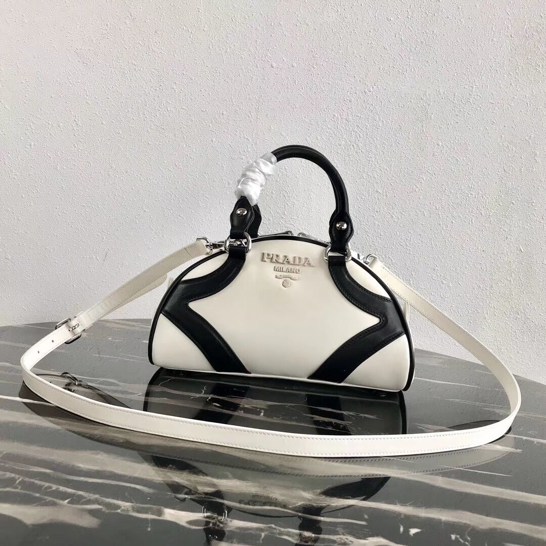 Prada Calf skin tote 1BD071 white&black