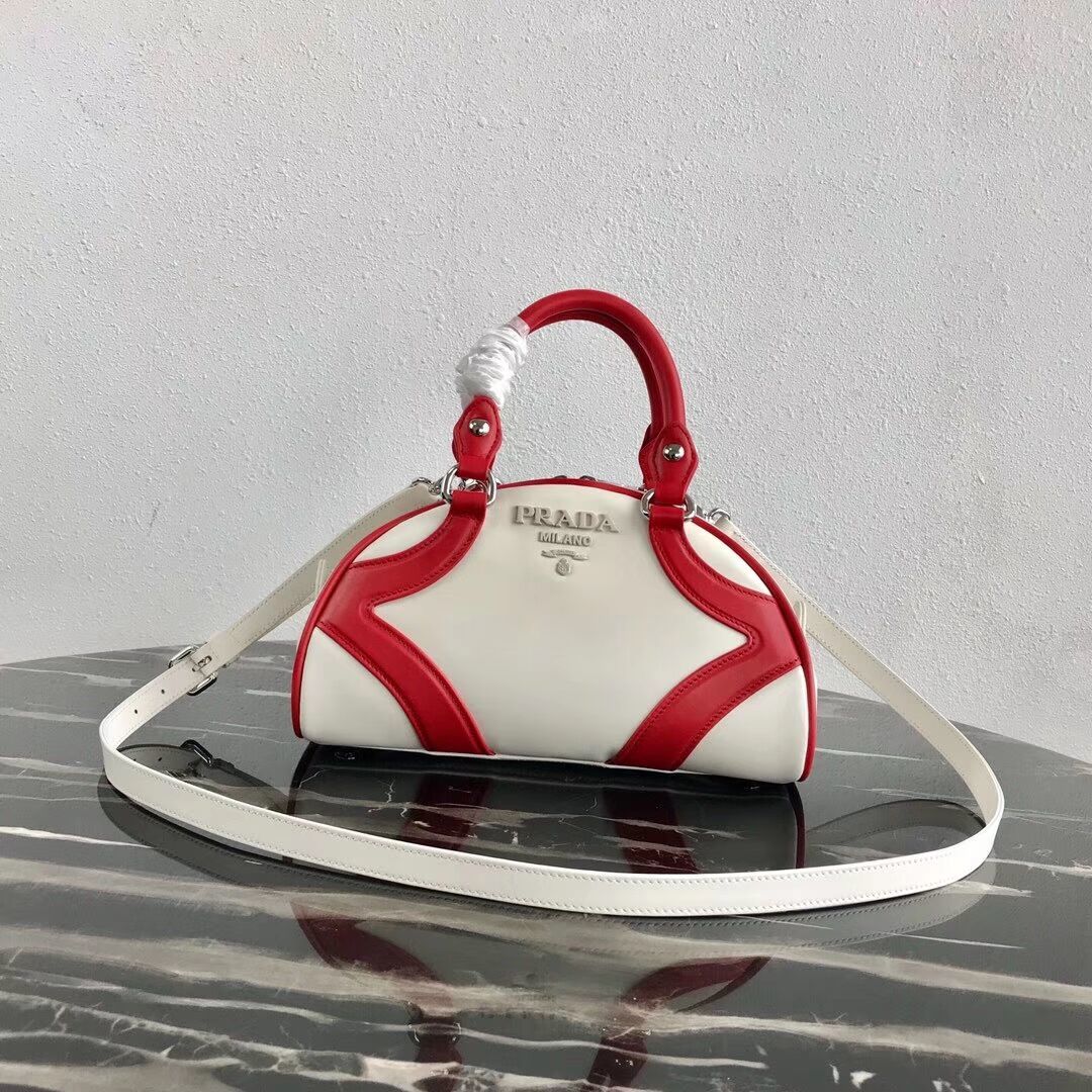 Prada Calf skin tote 1BD071 white&red