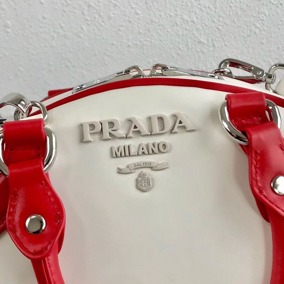 Prada Calf skin tote 1BD071 white&red