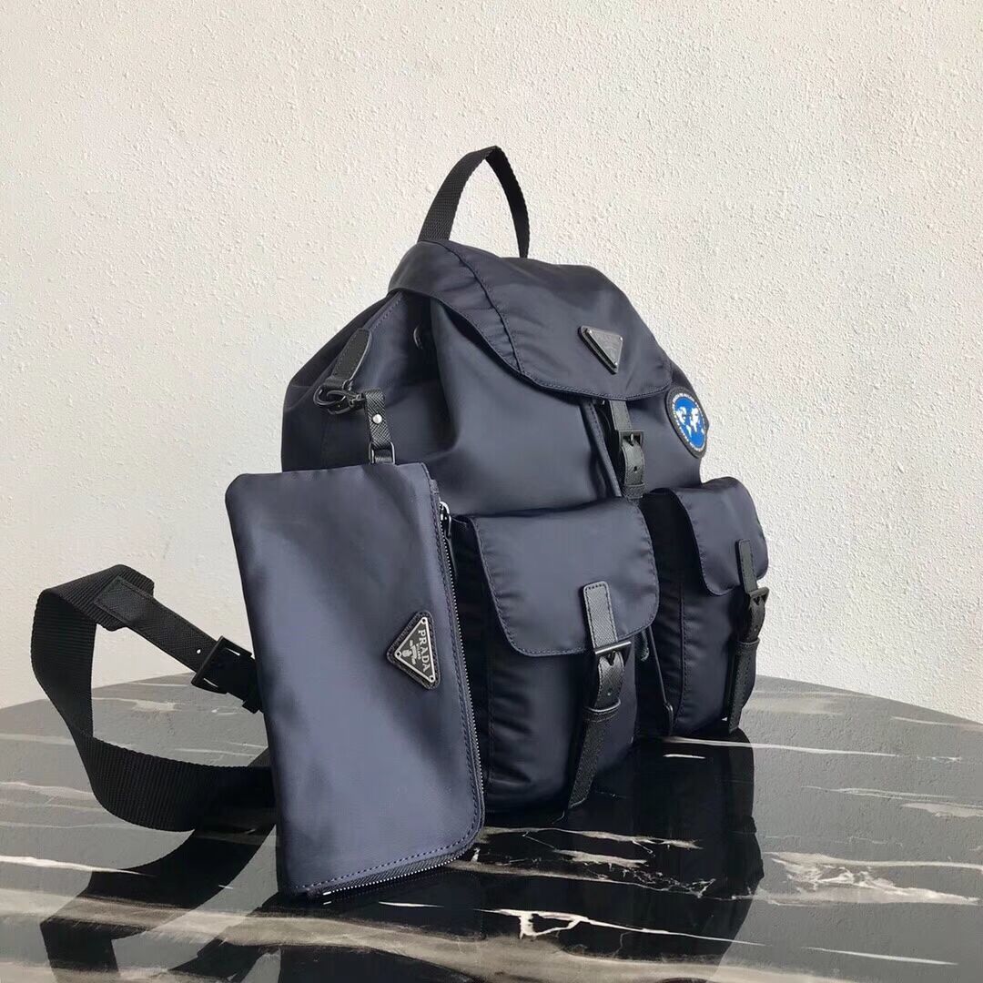 Prada Re-Nylon backpack 1BZ811 black&blue