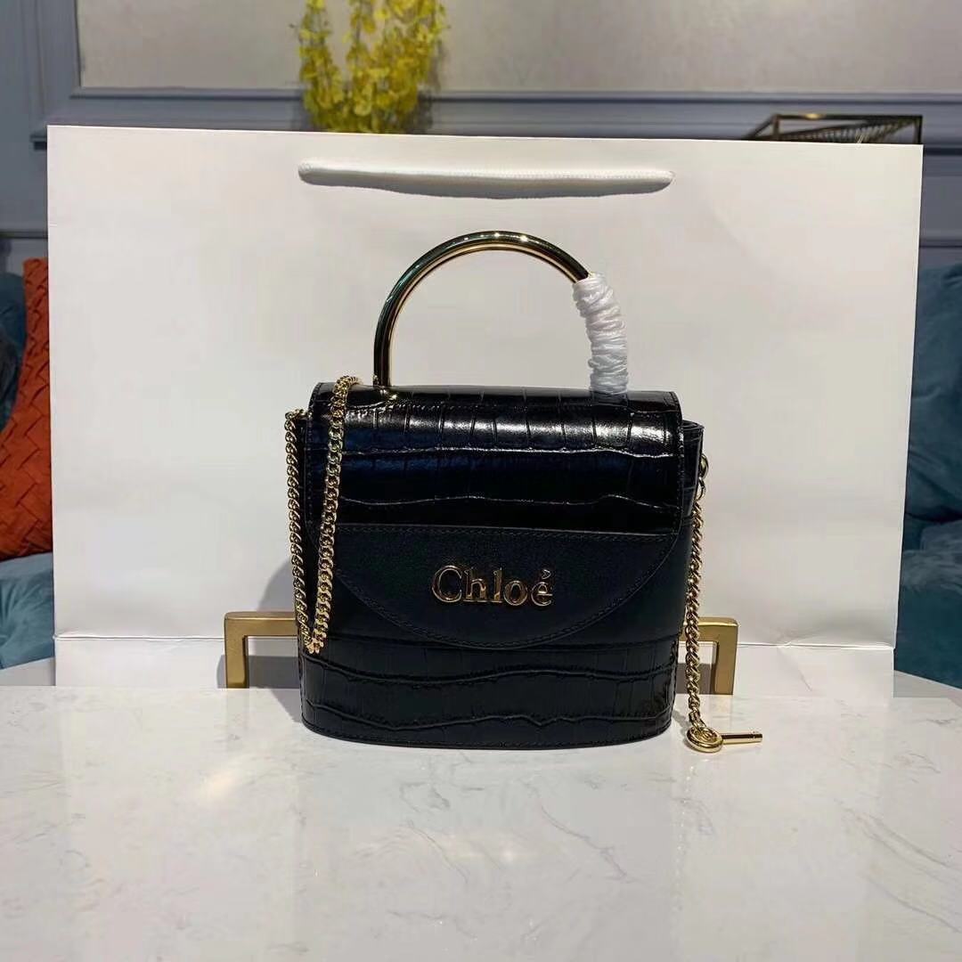 Chloe Original Crocodile skin Leather Top Handle Small Bag 3S030 black