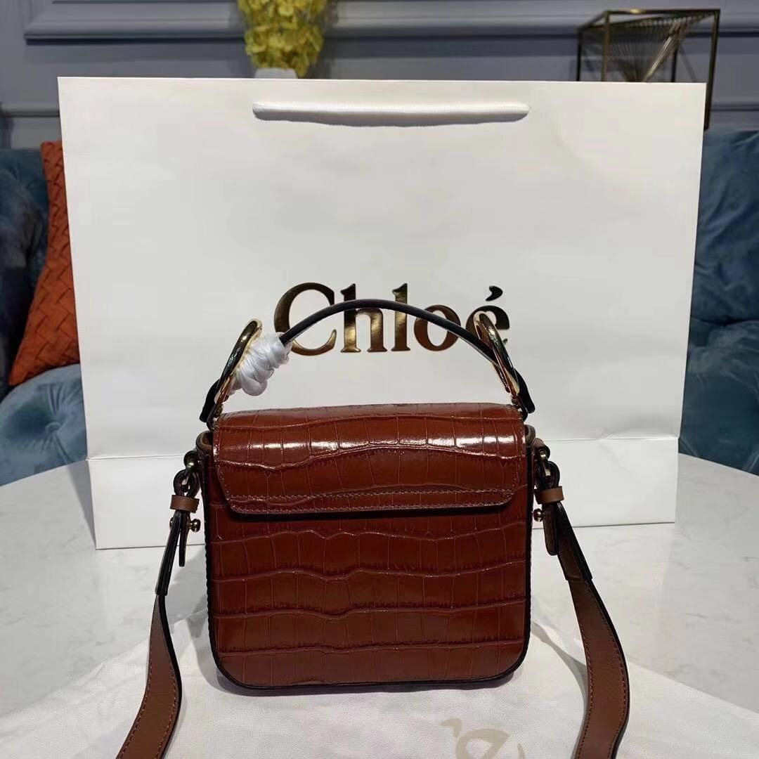 Chloe Original Crocodile skin Leather Top Handle Small Bag 3S030 brown