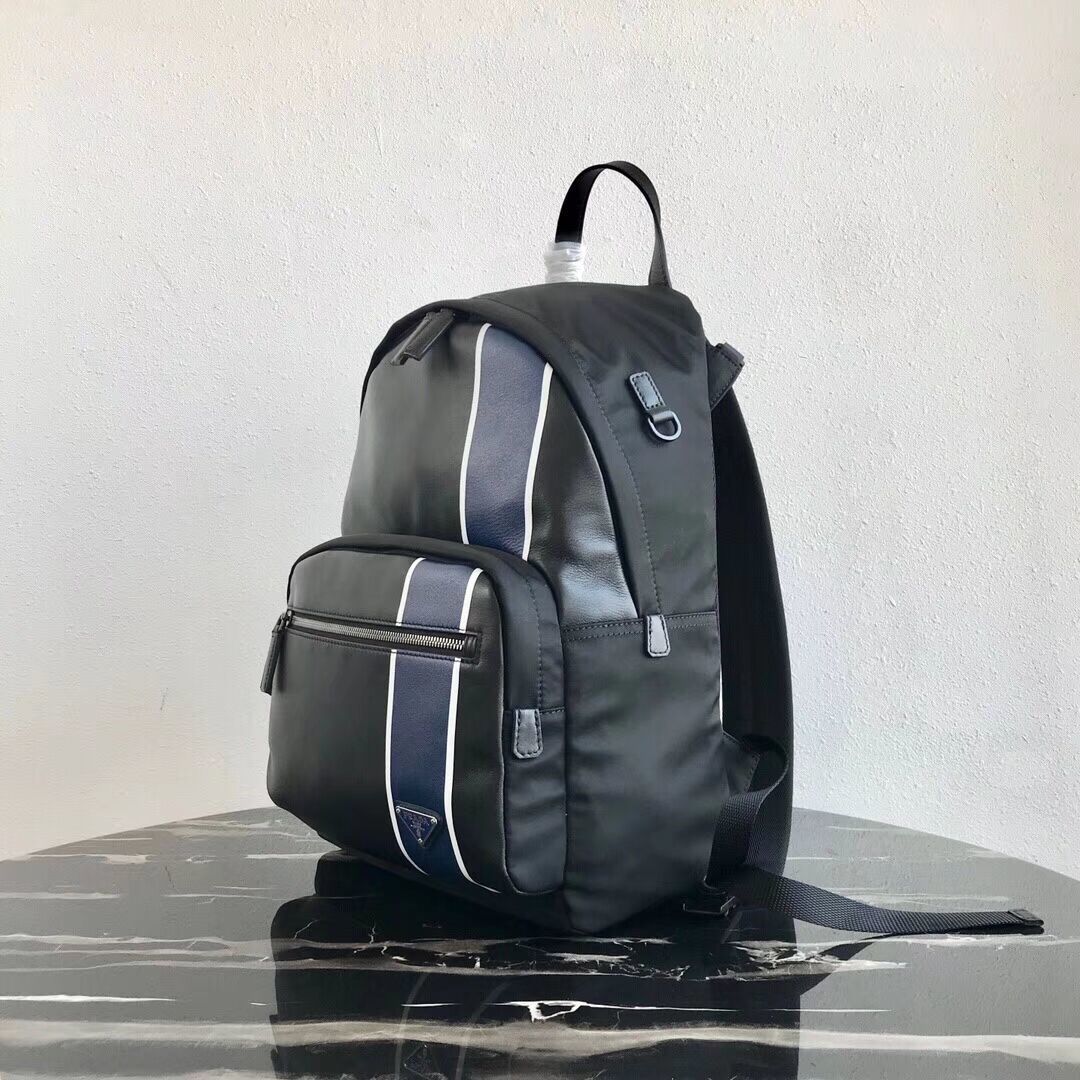 Prada Technical fabric and leather backpack 2VZ066 black&blue