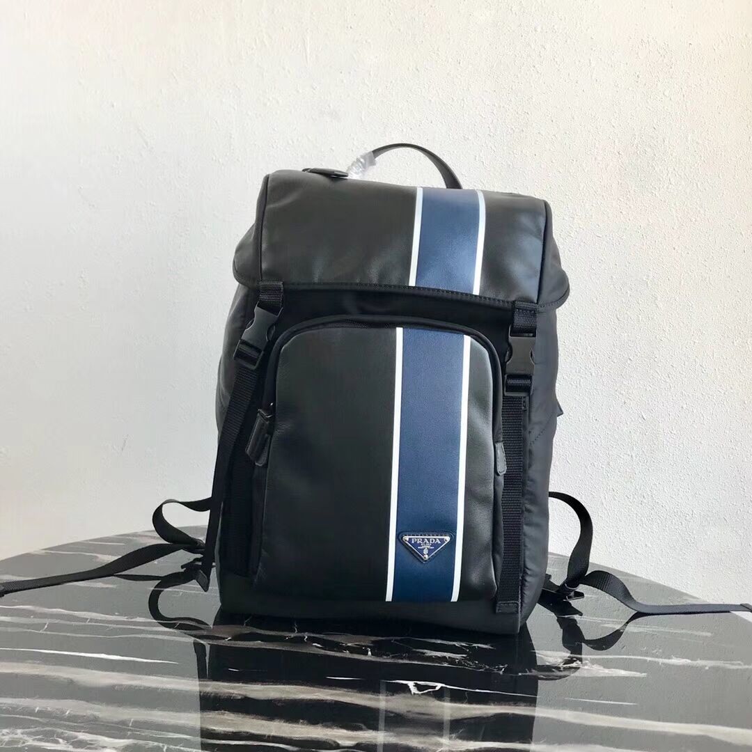 Prada Technical fabric and leather backpack 2VZ135 black&blue