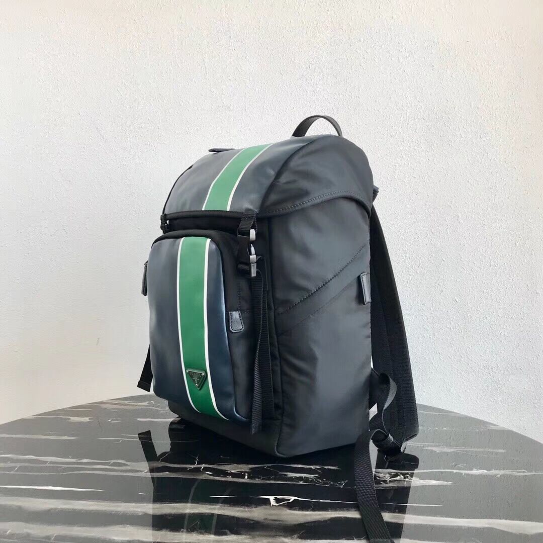 Prada Technical fabric and leather backpack 2VZ135 black&green