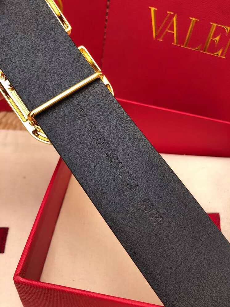 Valentino Leather Belt 3369 black wide 7.0CM