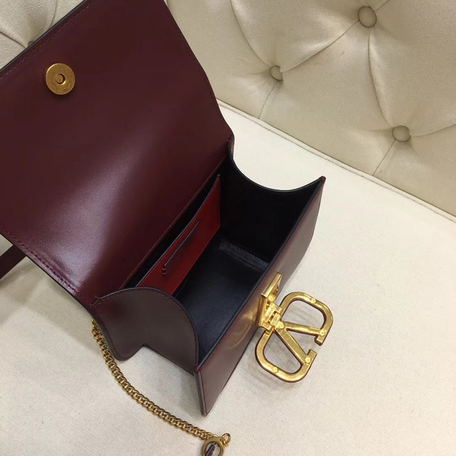 VALENTINO VLOCK Origianl leather shoulder bag 0906 Burgundy