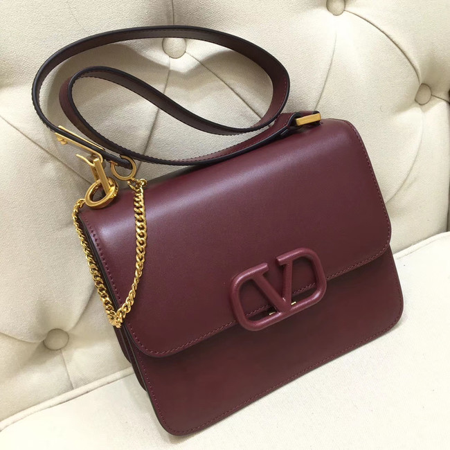 VALENTINO VLOCK Origianl leather shoulder bag 0908 Burgundy