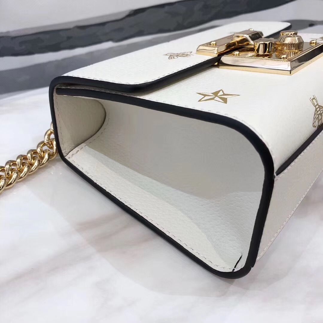 Gucci Signature GG Original Marmont Leather Shoulder Bag 431382 White Bee