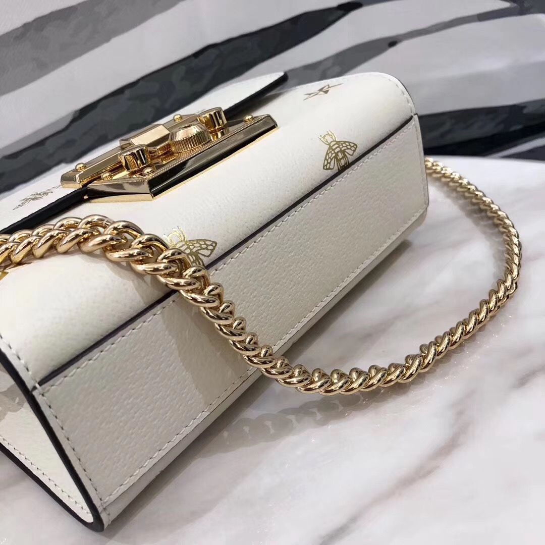 Gucci Signature GG Original Marmont Leather Shoulder Bag 431382 White Bee