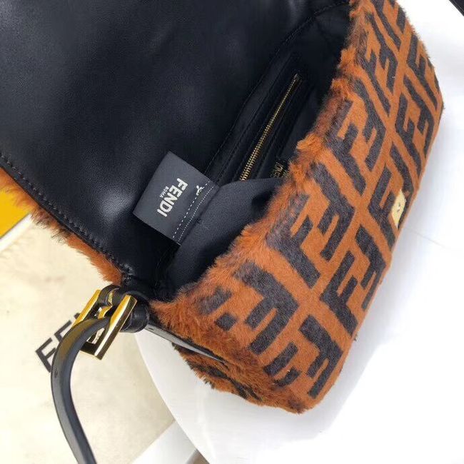 Fendi BAGUETTE Brown mink bag BR771A9 Brown