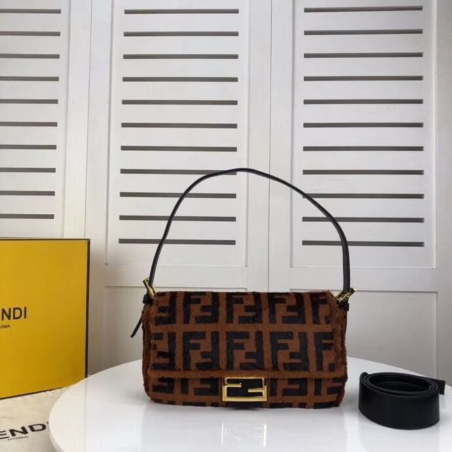 Fendi BAGUETTE Brown mink bag BR771A9 Brown