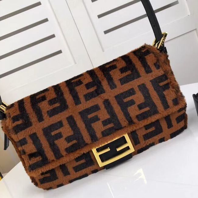 Fendi BAGUETTE Brown mink bag BR771A9 Brown