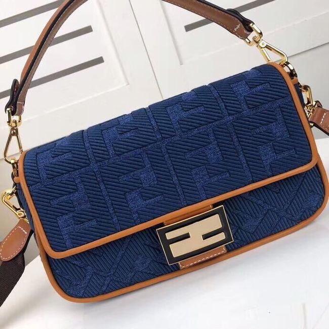 Fendi BAGUETTE LARGE Blue denim bag F0386 blue