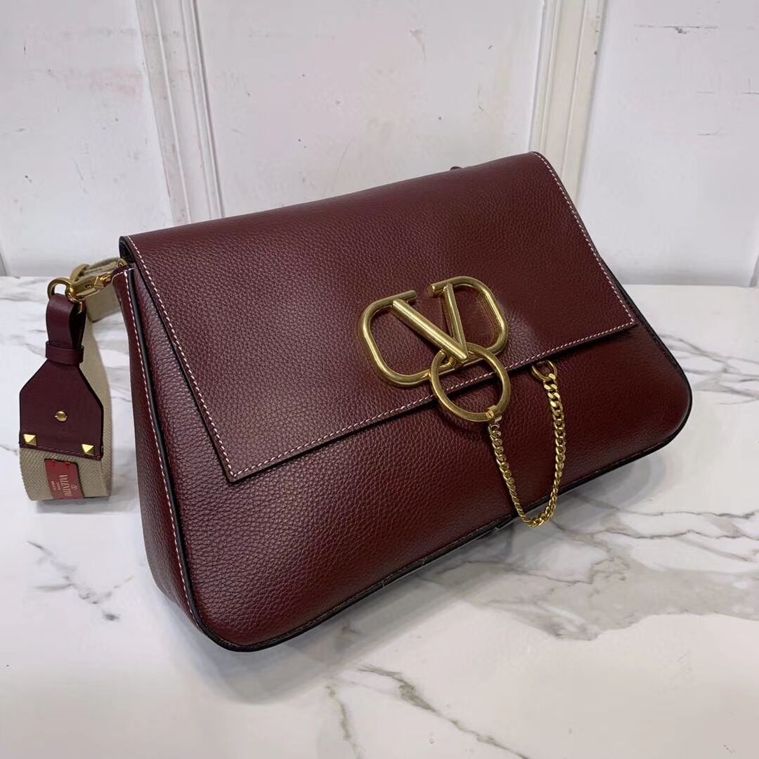 VALENTINO Origianl leather shoulder bag V0888 Burgundy