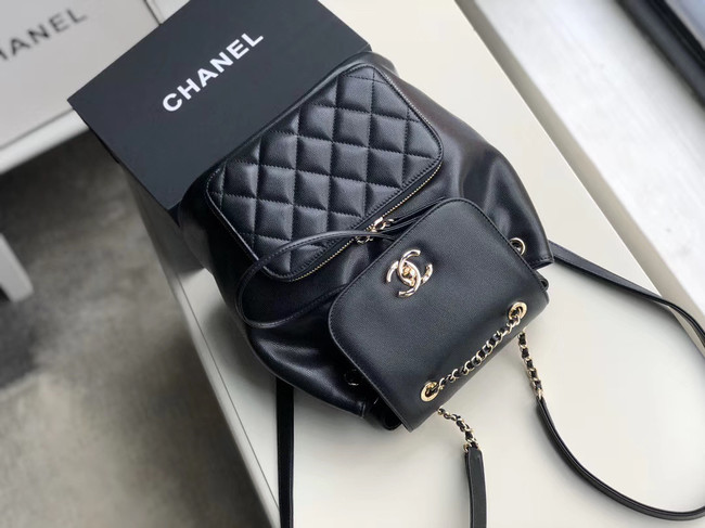 Chanel backpack Grained Calfskin & Gold-Tone Metal A57571 black