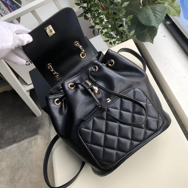 Chanel backpack Grained Calfskin & Gold-Tone Metal A57571 black