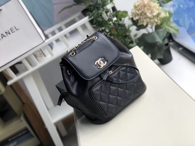 Chanel backpack Grained Calfskin & Gold-Tone Metal A57571 black