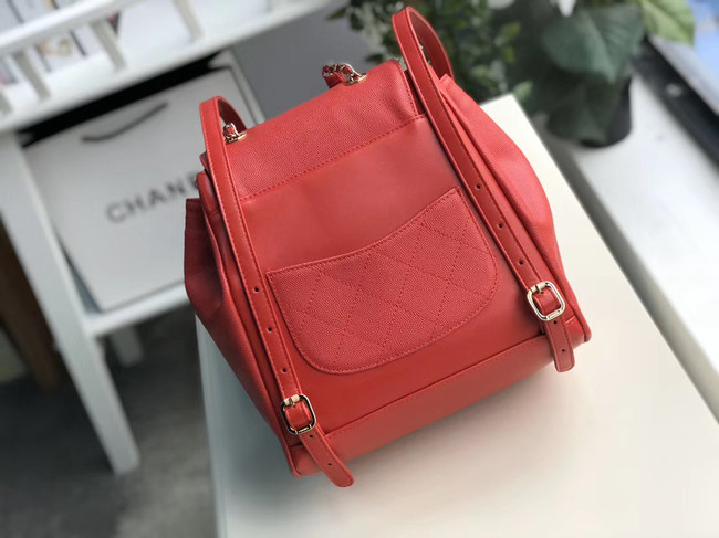 Chanel backpack Grained Calfskin & Gold-Tone Metal A57571 red